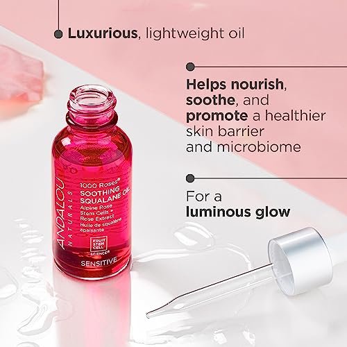 Andalou Naturals Face Oil - Soothes Sensitive Skin, Non-GMO Ingredients, 1000 Roses - 1.7oz