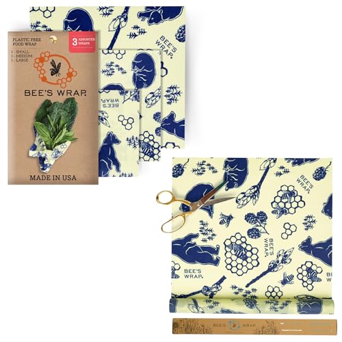 Bee's Wrap Reusable Food Wraps Bundle - Natural, Versatile, Organic Cotton, Assorted Sizes