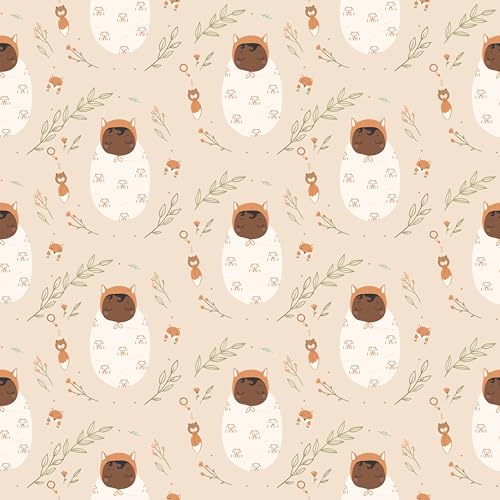 Waterleaf Paper Co. Dissolvable Gift Wrap - 100% Biodegradable, Cocoa Baby & Fox Design - 4 Sq Ft