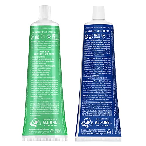 Dr. Bronner’s All-One Toothpaste Variety Pack - Fluoride-Free, 70% Organic, Vegan - 5oz, 4-Pack