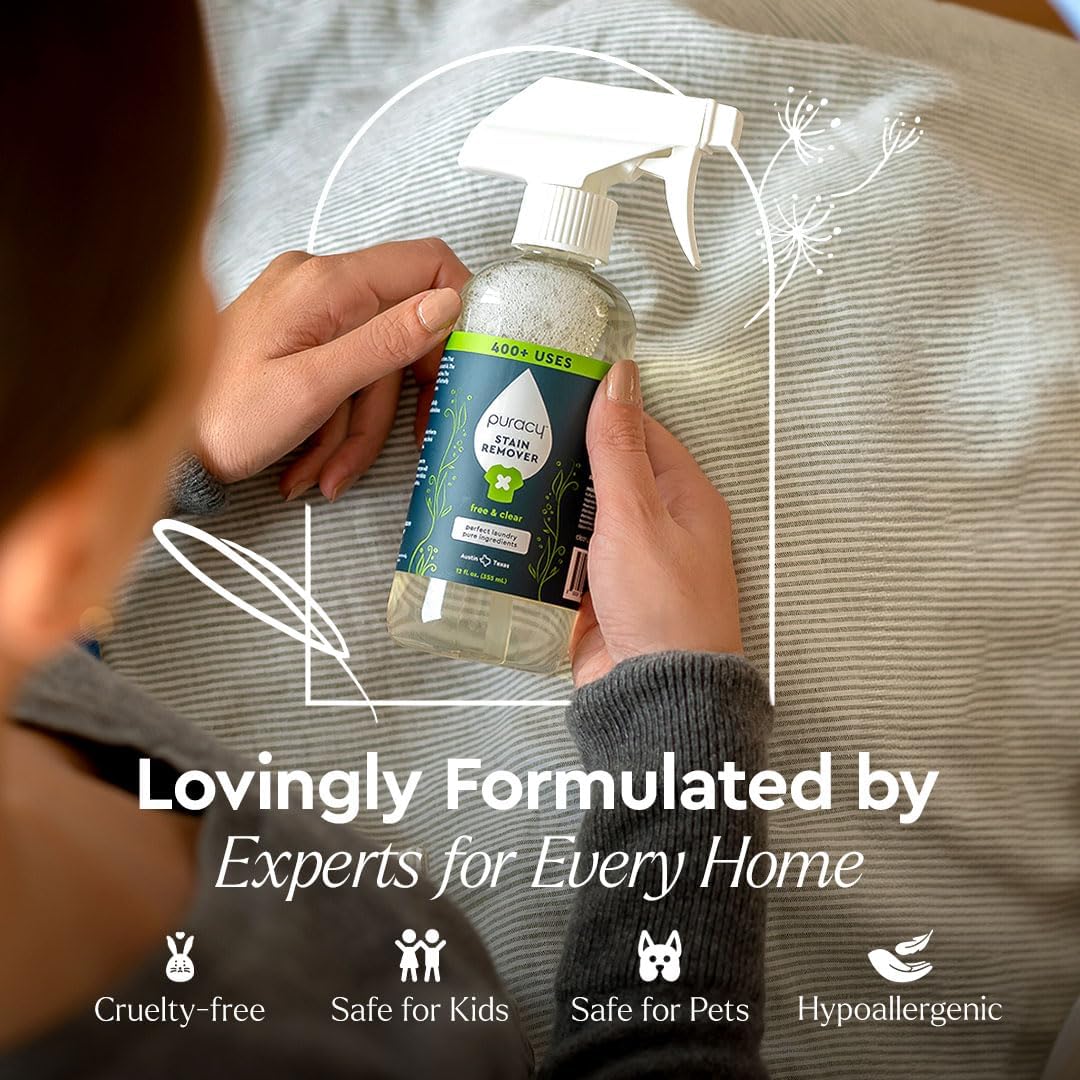 Puracy Stain Remover Spray - Enzyme-Based, Tough on Stains, Natural Ingredients - 16oz