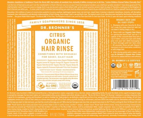 Dr. Bronner's Organic Hair Conditioner - Nourishing Citrus Blend, Fair Trade Ingredients - 8oz