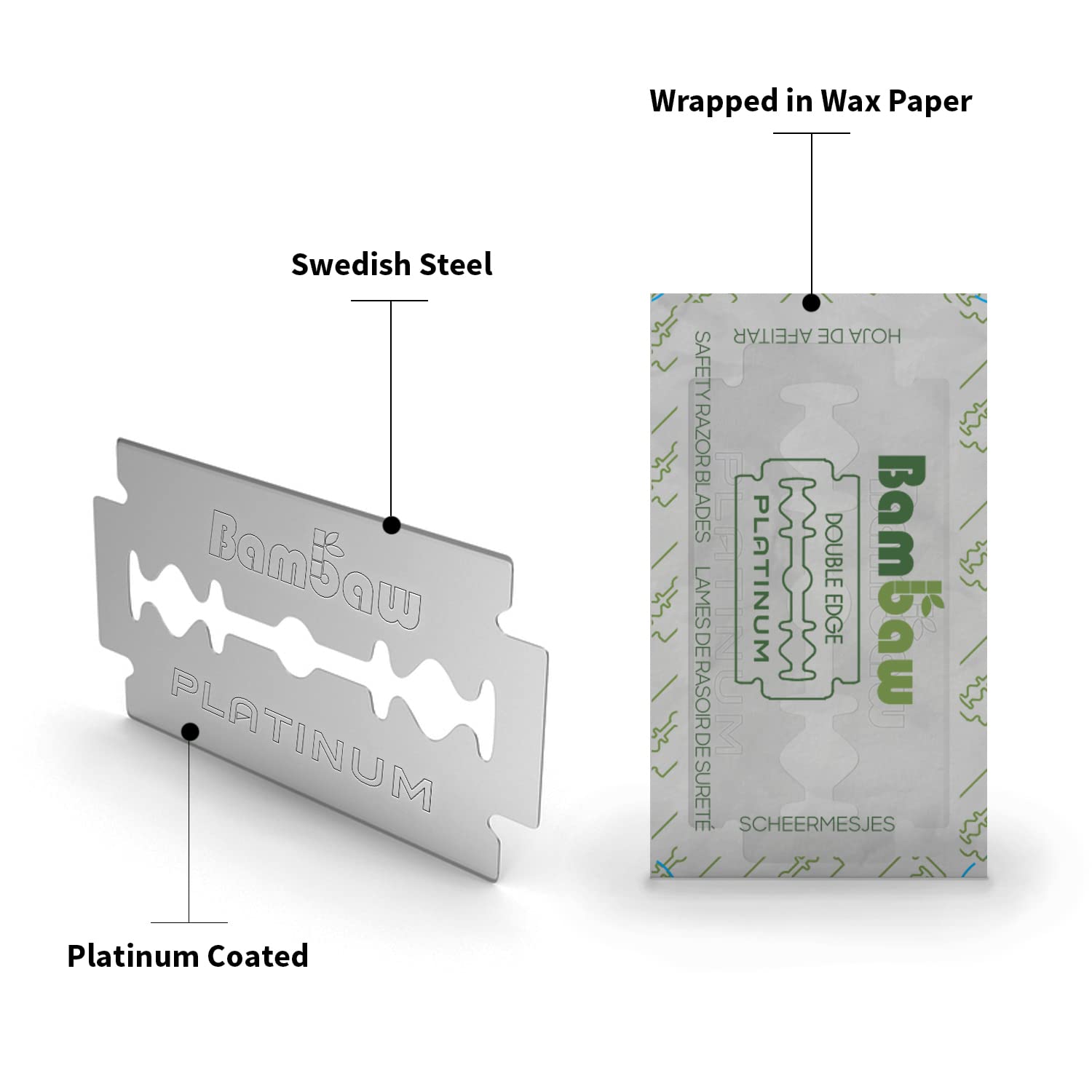 Bambaw Safety Razor Blades - Sharp, Durable, Plastic-Free, 100 Pack for 18-24 Months