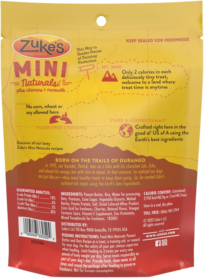 Zuke's Mini Naturals Dog Treats - Peanut Butter & Oats, Soft Chewy Bites, 16oz Pouch