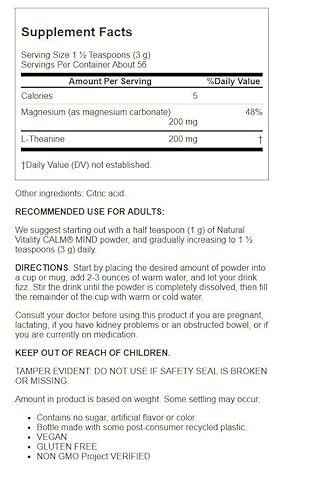 NATURAL VITALITY Calm Mind Supplement - Vegan, Gluten Free, No Sugar - 6 oz Unflavored