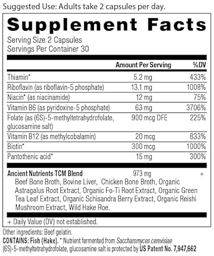 Ancient Nutrition Vitamin B Complex - Supports Energy & Cognitive Health, 60 Capsules