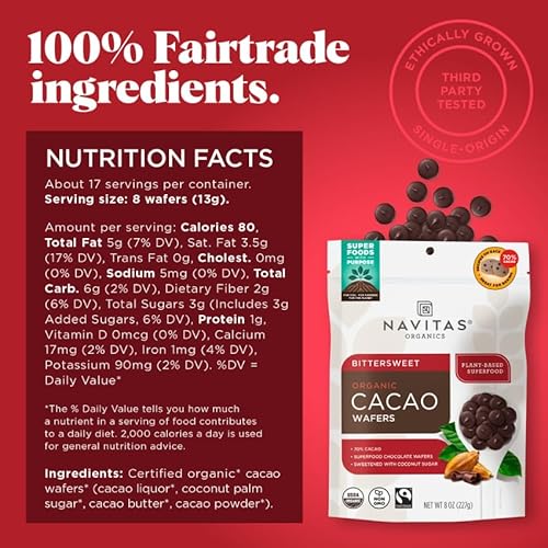 Navitas Organics Cacao Wafers - Rich Flavor, Organic & Fairtrade, Gluten-Free - 8oz