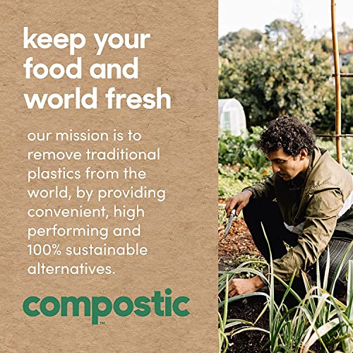 Compostic Food Storage Bags - 100% Compostable, Microwave & Freezer Safe - 100 Count (7"x7")