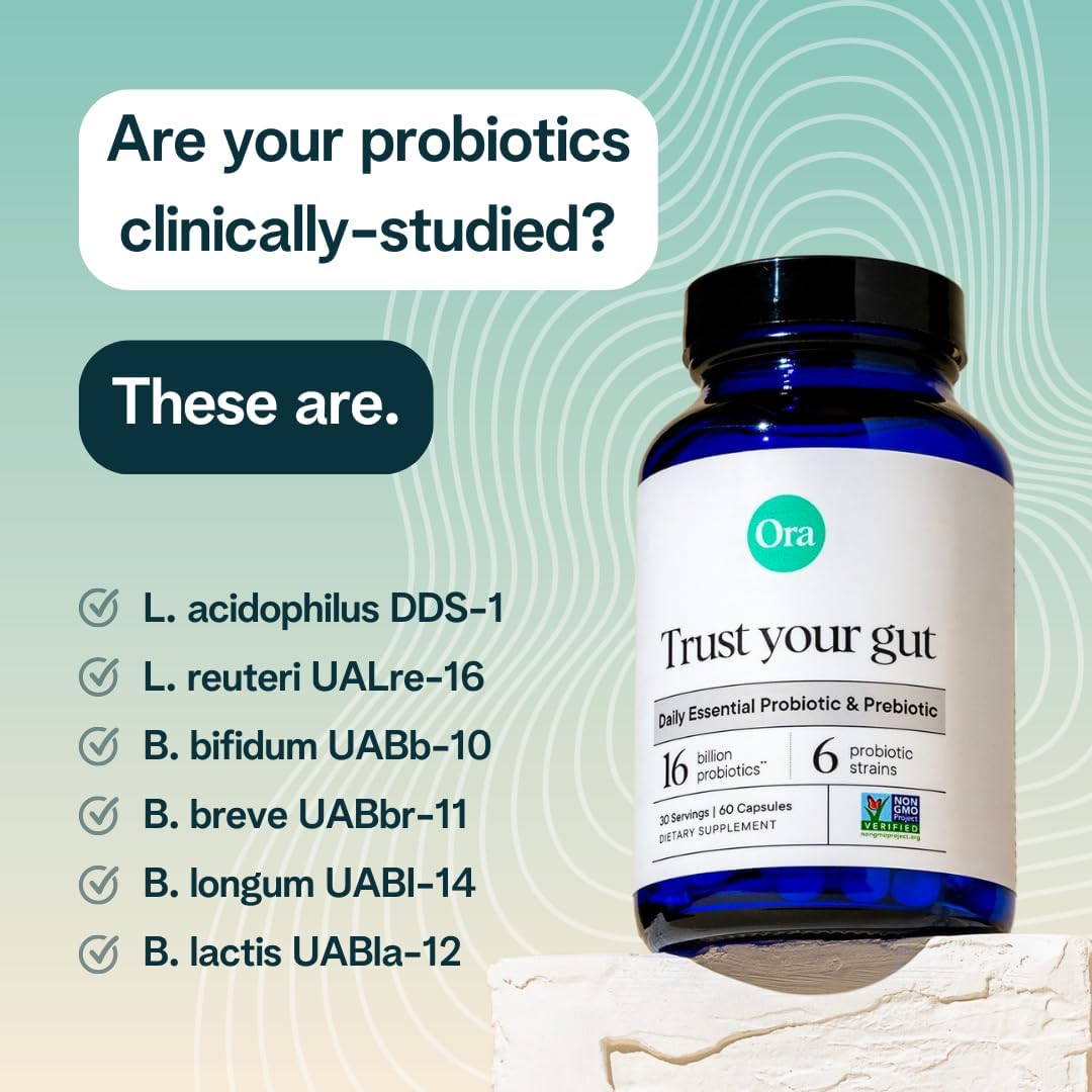Ora Organic Probiotic - 16 Billion CFU for Digestive Health, Vegan with Prebiotics - 30 Caps