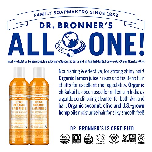 Dr. Bronner's Organic Hair Rinse - Nourishing Citrus Conditioner, Fair Trade Ingredients - 8oz