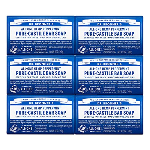 Dr. Bronner's Pure-Castile Bar Soap - Gentle & Moisturizing, Made with Organic Oils - 5oz, 6-Pack