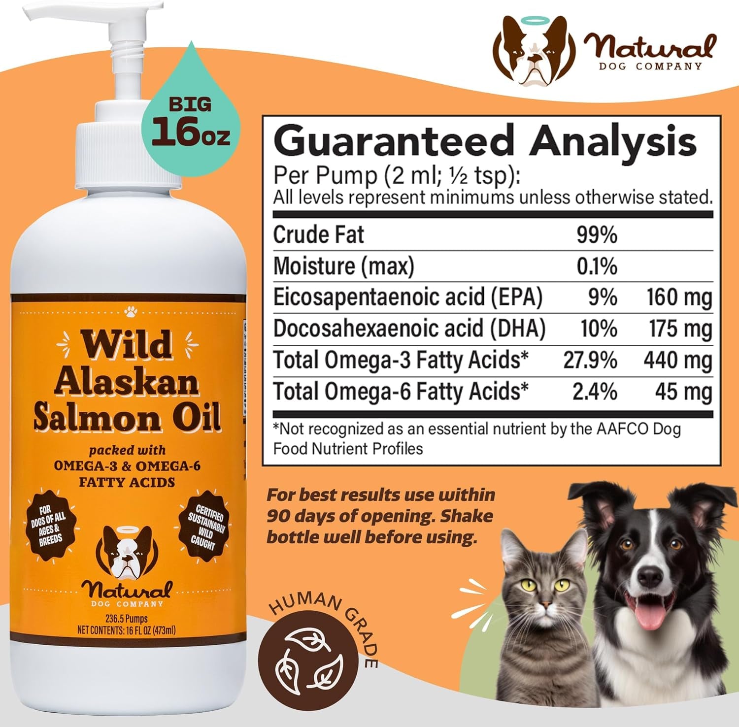 Pure Wild Alaskan Salmon Oil for Dogs (16Oz) Skin & Coat Supplement for Dogs, Dog Oil for Food with Essential Fatty Acids, Fish Oil Pump for Dogs, Omega 3 Fish Oil for Dogs