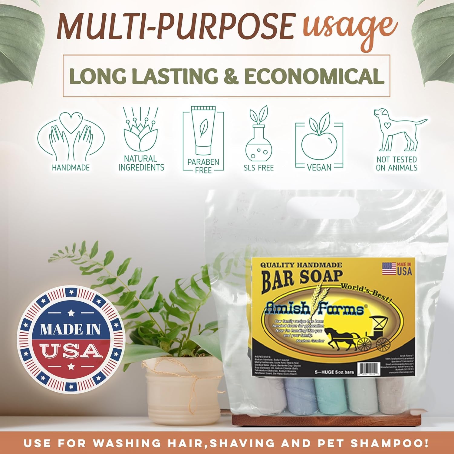 Original Recipe All Natural Soap Bar - Made in USA, Handmade, Vegan Moisturizing for Sensitive Skin - Women & Mens Bar Soap or Mens Soap - Wildflower Scent 5 Oz Each (5 Bars) Colors Vary