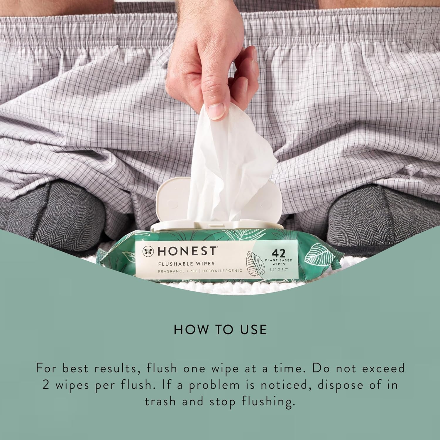 Plant-Based Flushable Wipes | 99% Water, Hypoallergenic, EWG Verified, Safe to Flush | Fragrance Free, 126 Count
