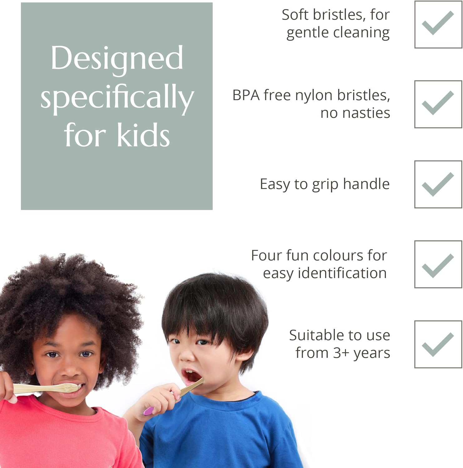 Wild & Stone Kids Bamboo Toothbrush Set - Soft Bristles, 100% Biodegradable, Vegan - 4 Pack