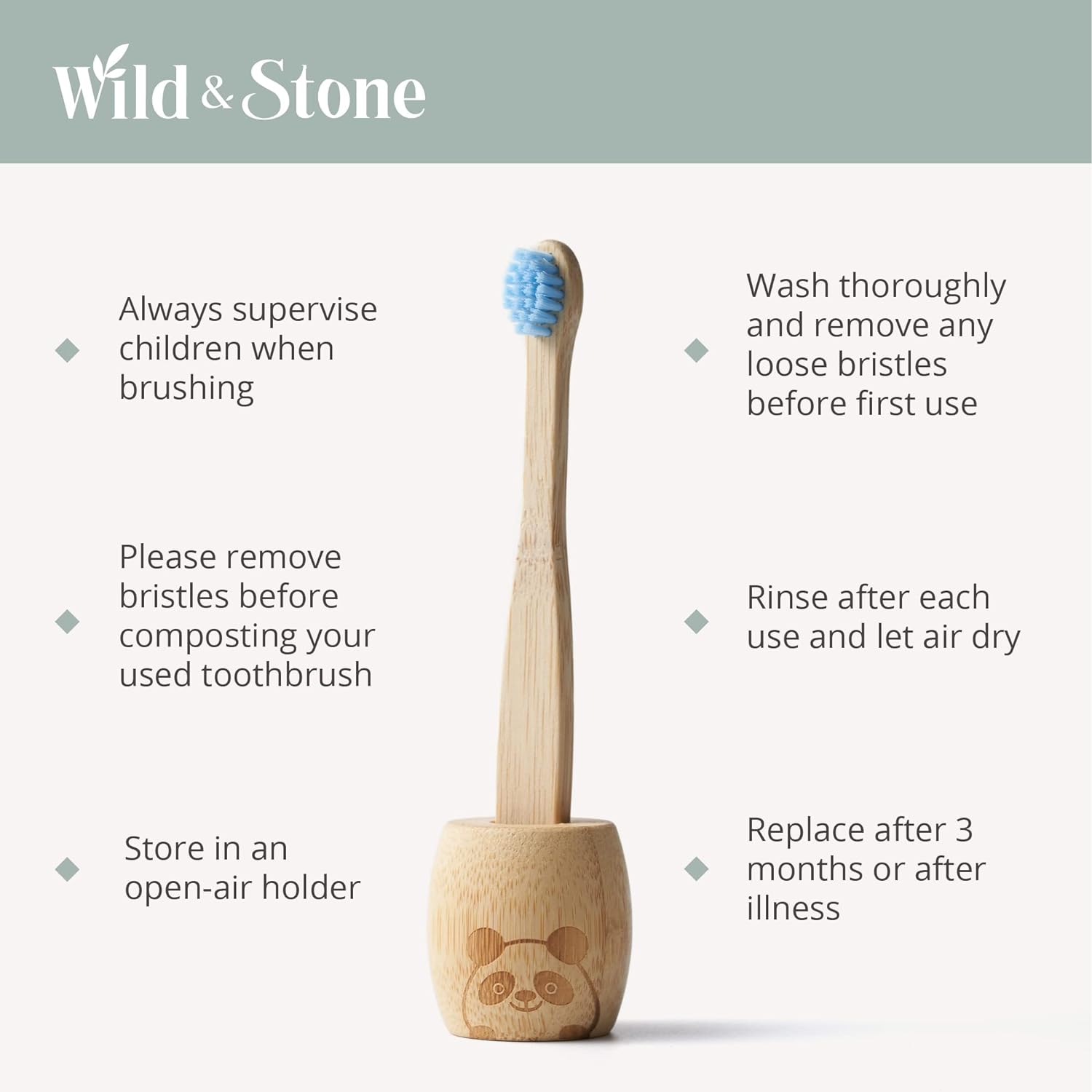 Wild & Stone Kids Bamboo Toothbrush Set - Soft Bristles, 100% Biodegradable, Vegan - 4 Pack