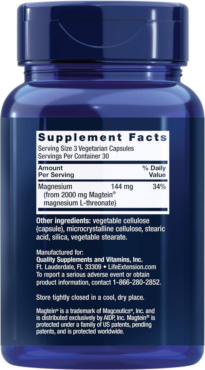 Life Extension Neuro-mag Magnesium - Supports Memory & Focus, Non-GMO, Gluten Free - 90 Capsules