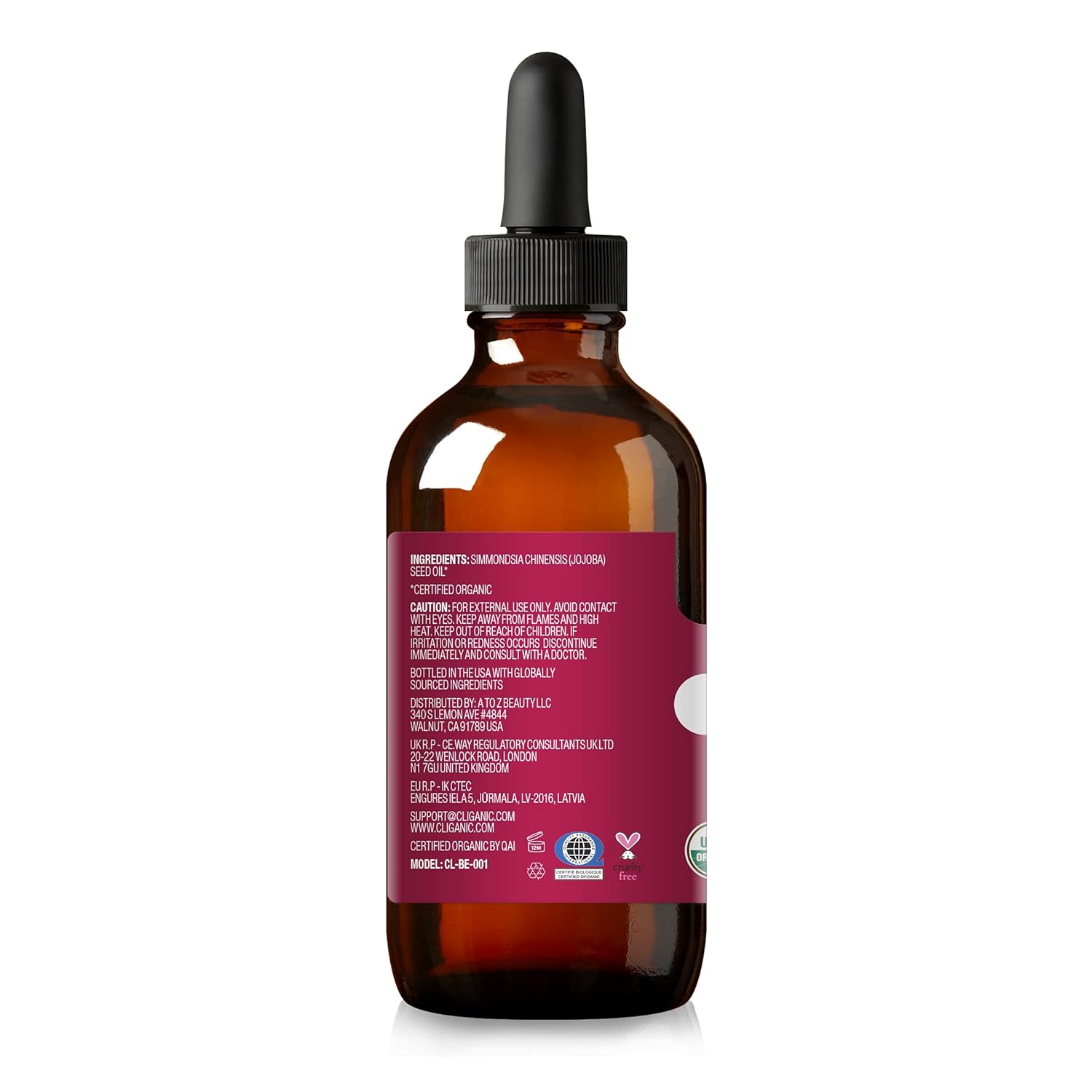 Cliganic Organic Jojoba Oil - 100% Pure Moisturizing Oil for Skin & Hair, Non-GMO, Vegan - 4oz