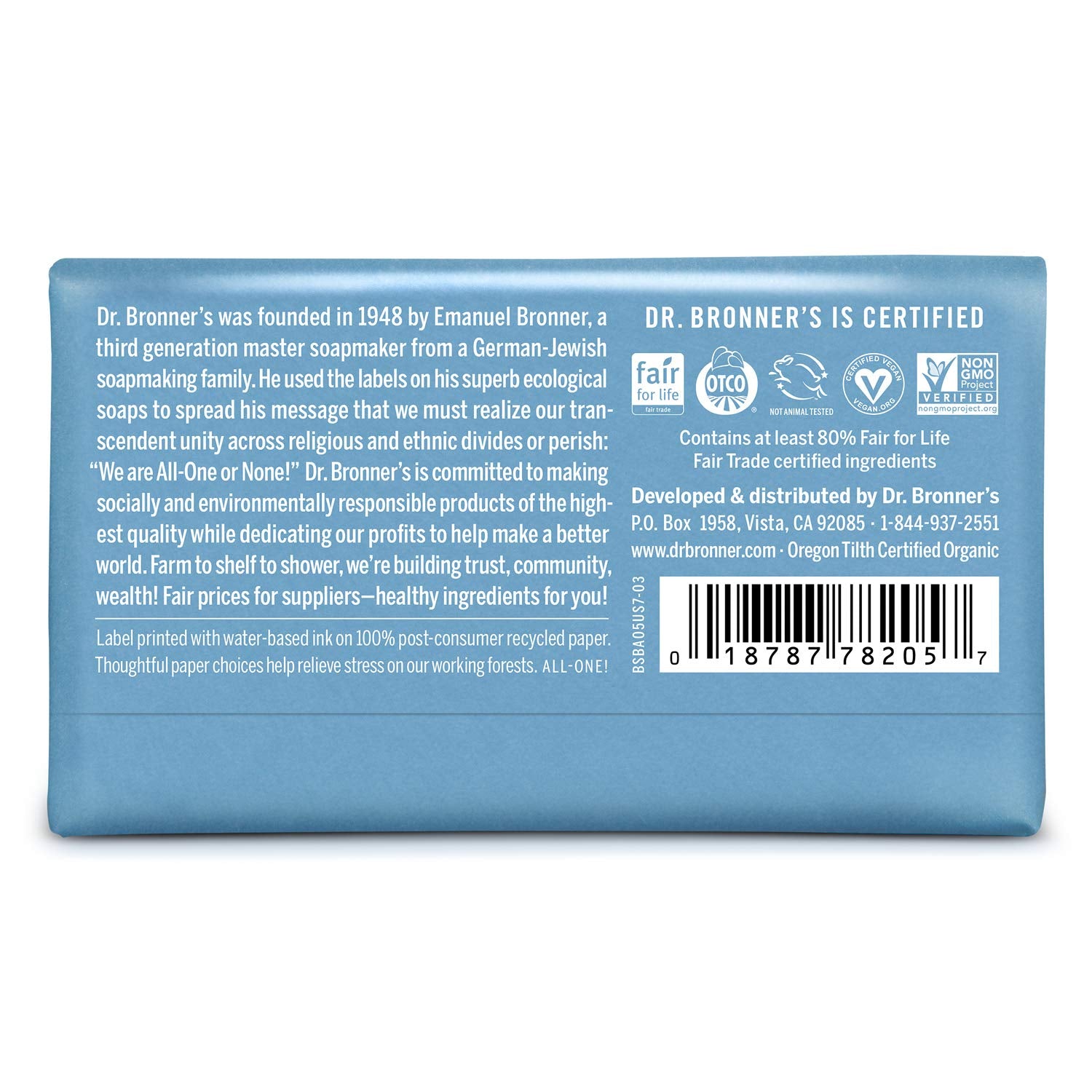 Dr. Bronner's Baby Bar Soap - Gentle Moisturizing with Organic Oils, No Added Fragrance - 5oz