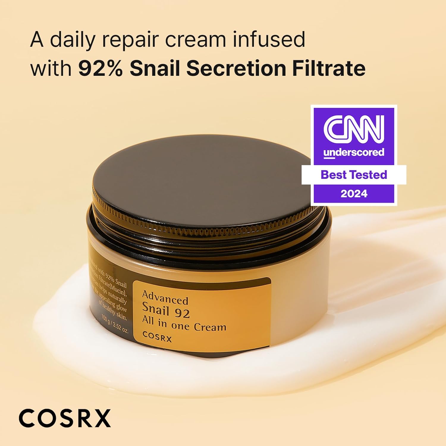 COSRX Moisturizer - Hydrating Snail Mucin Repair for Sensitive Skin, Hypoallergenic - 3.52oz