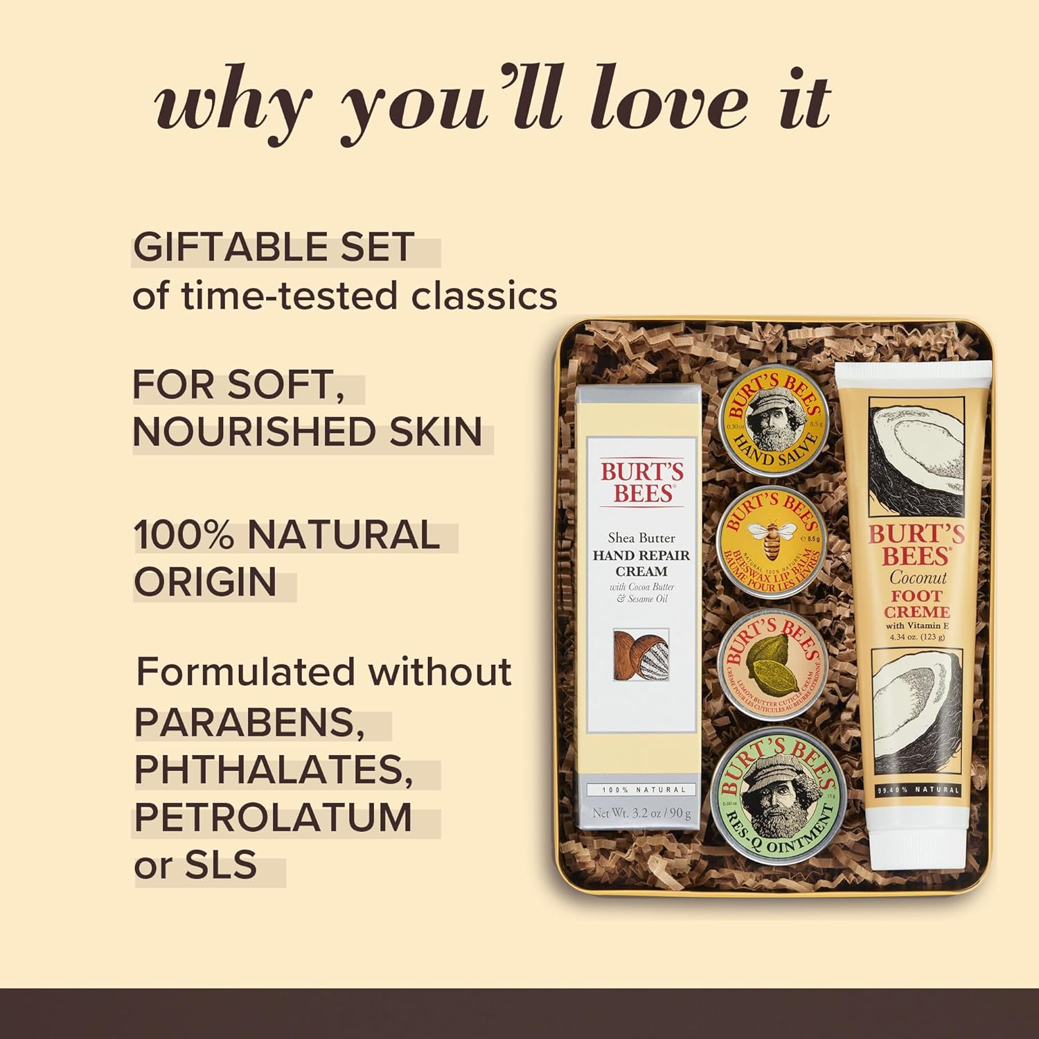 Burt's Bees Bath & Body Set - Nourishing Skin Care for Hands, Feet & Lips - 6 Products in Tin