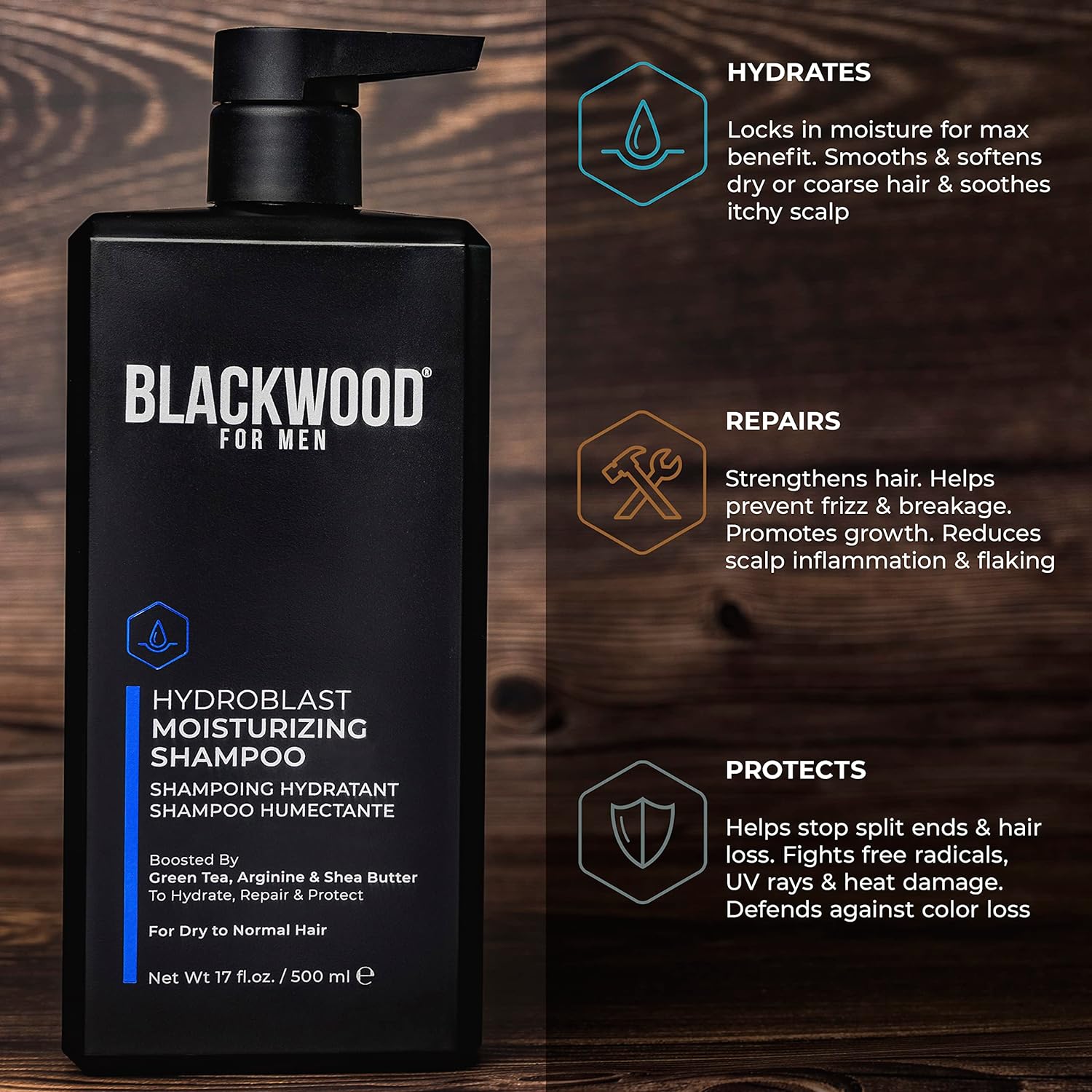 Blackwood For Men Shampoo - Moisturizes & Repairs Coarse, Curly Hair with Ginseng & Ginger - 17oz
