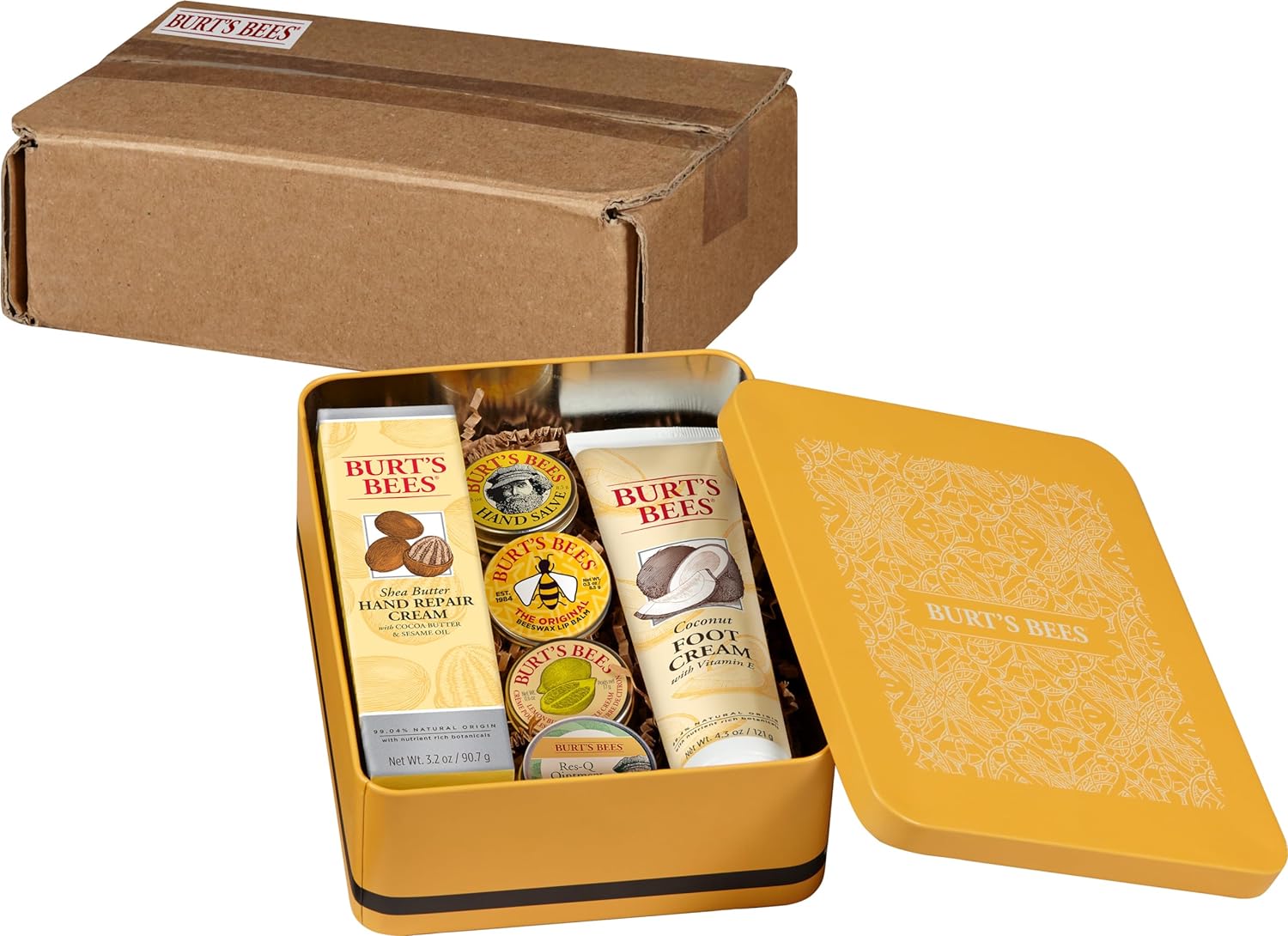 Burt's Bees Bath & Body Set - Nourishing Skin Care for Hands, Feet & Lips - 6 Products in Tin