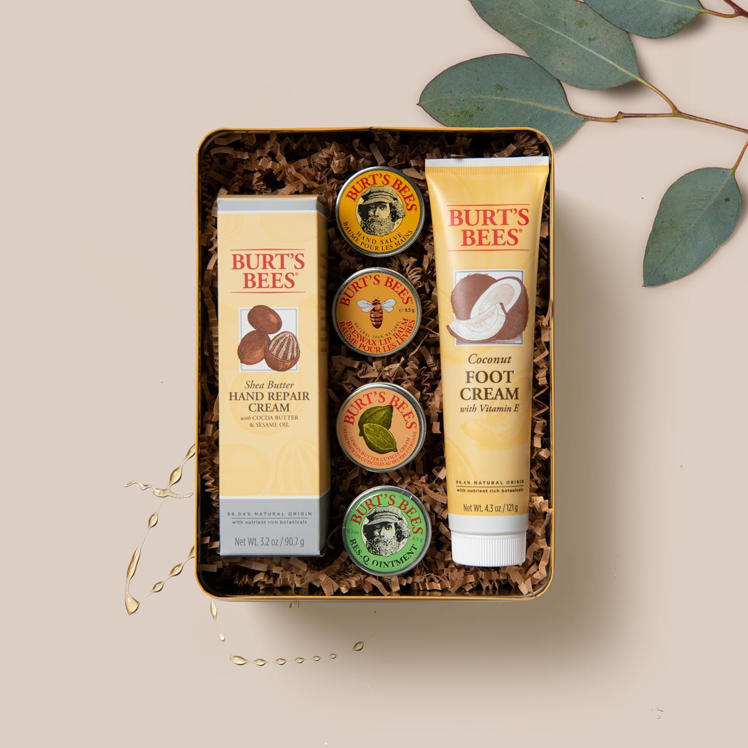 Burt's Bees Bath & Body Set - Nourishing Skin Care for Hands, Feet & Lips - 6 Products in Tin