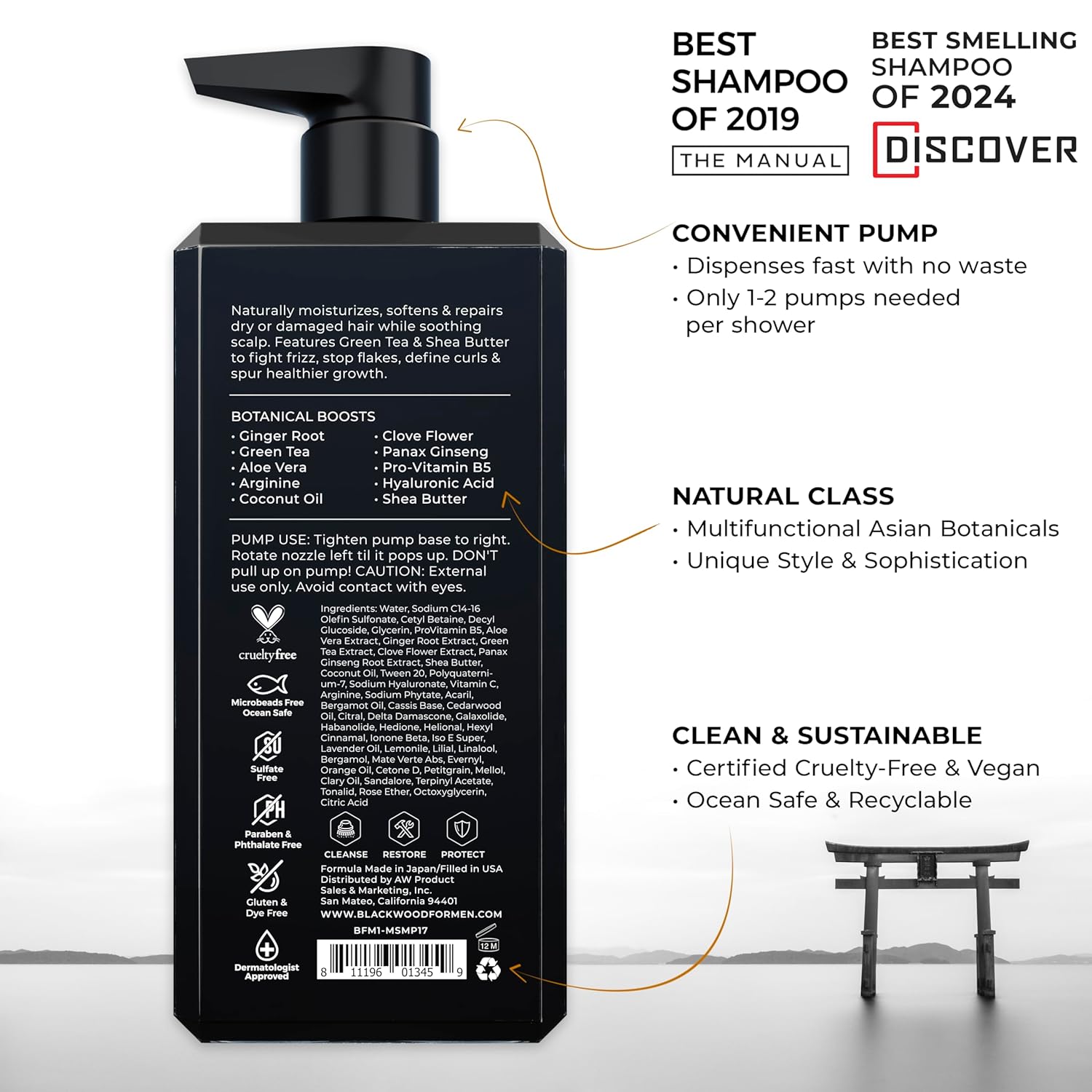 Blackwood For Men Shampoo - Moisturizes & Repairs Coarse, Curly Hair with Ginseng & Ginger - 17oz