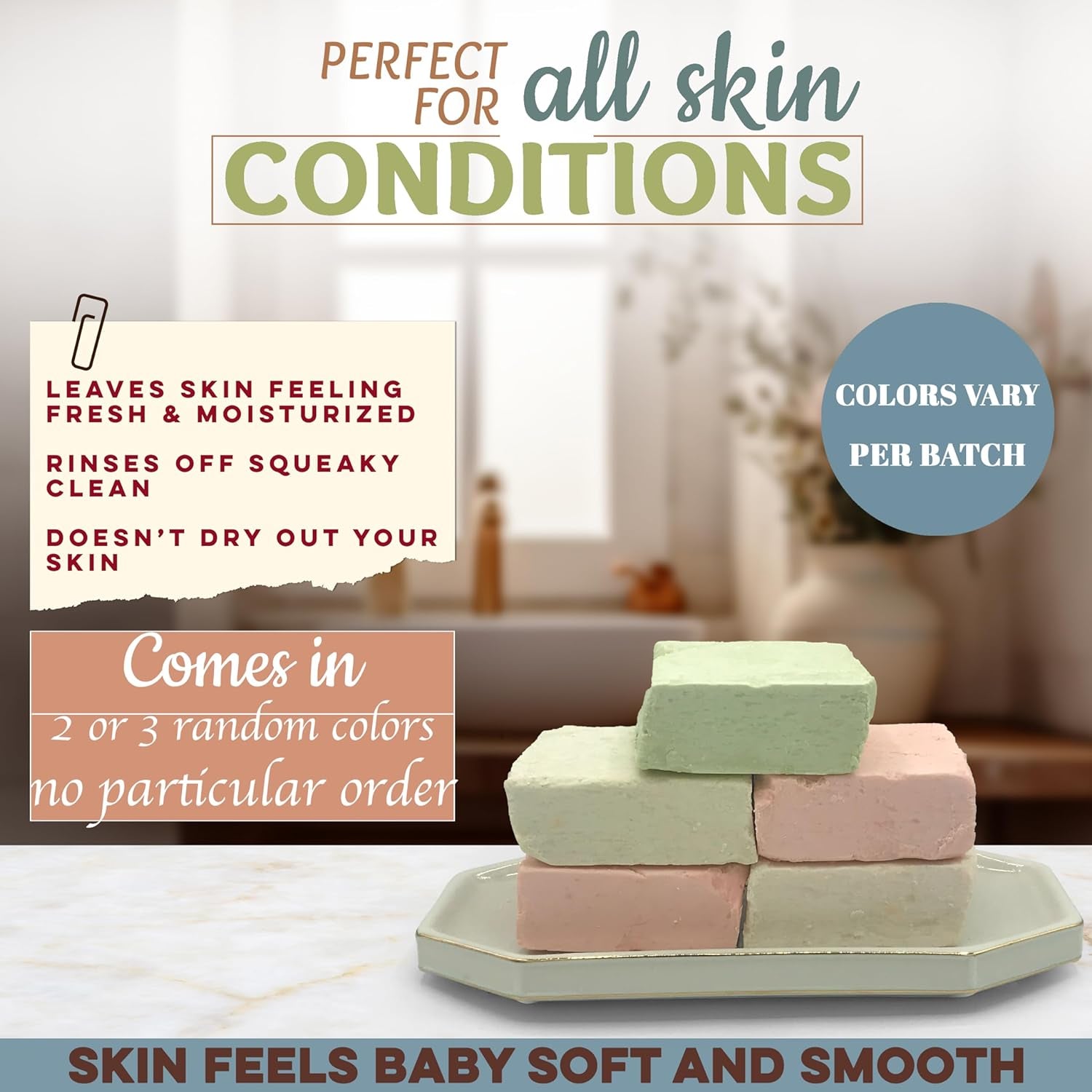 Original Recipe All Natural Soap Bar - Made in USA, Handmade, Vegan Moisturizing for Sensitive Skin - Women & Mens Bar Soap or Mens Soap - Wildflower Scent 5 Oz Each (5 Bars) Colors Vary