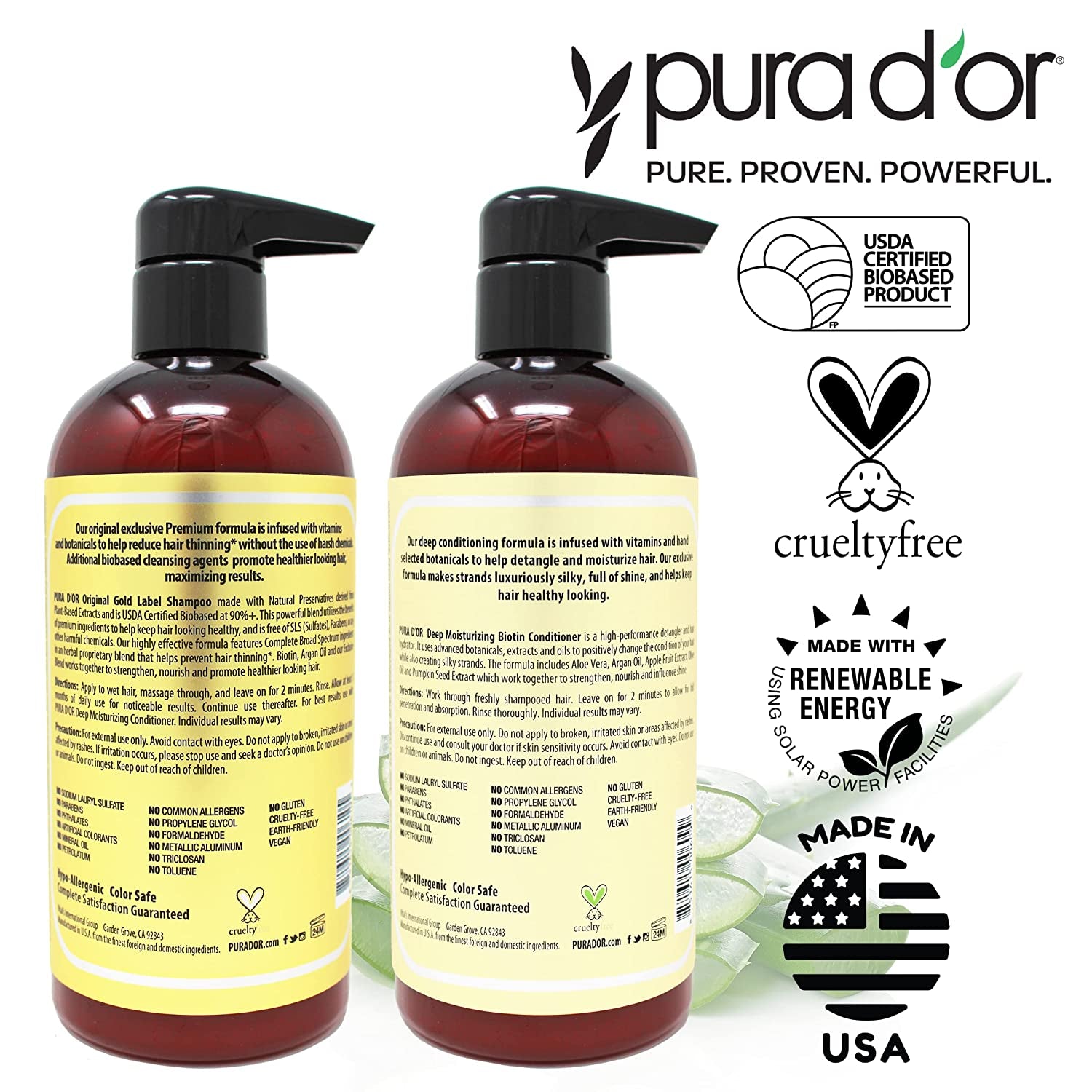 Anti-Thinning Biotin Shampoo & Deep Moisturizing Conditioner Original Gold Label Set (16Oz X2) Natural Earthy Scent, Clinically Tested Proven Results, DHT Blocker Thickening, for Women & Men
