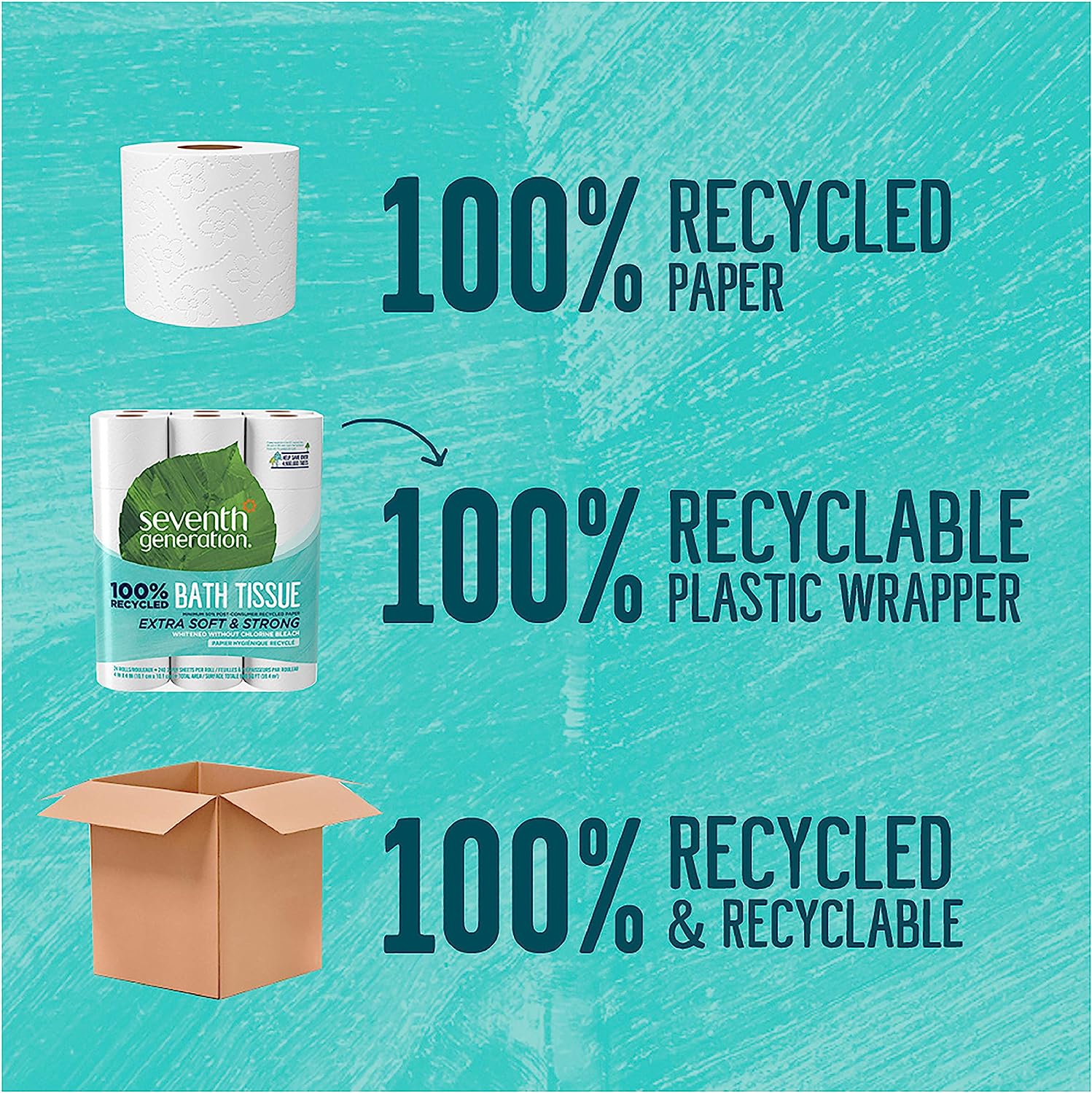Seventh Generation Toilet Paper - Soft, Strong, 100% Recycled, Chlorine-Free - 48 Rolls