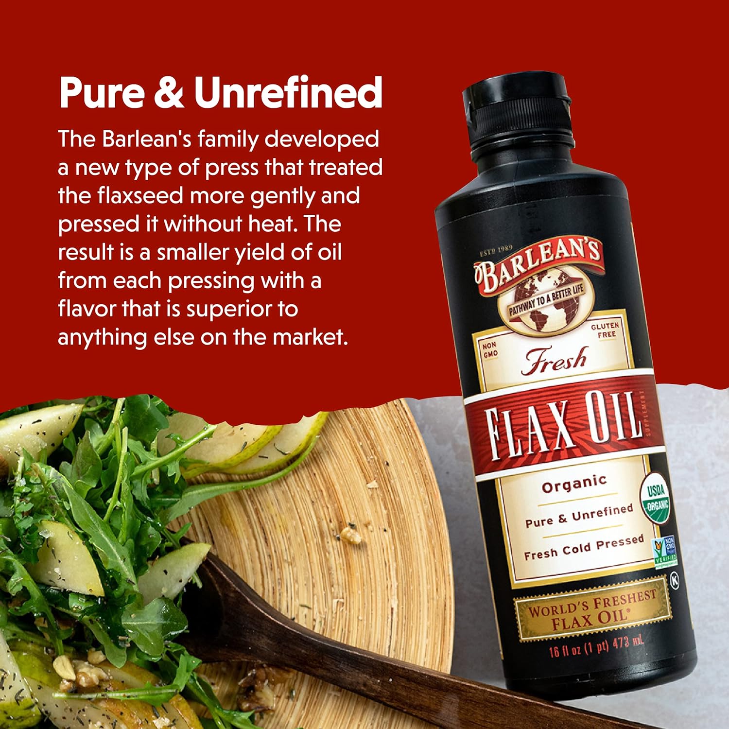 Barlean's Organic Flaxseed Oil - 7640mg ALA Omega-3 for Skin & Hair Care, Vegan - 8 oz