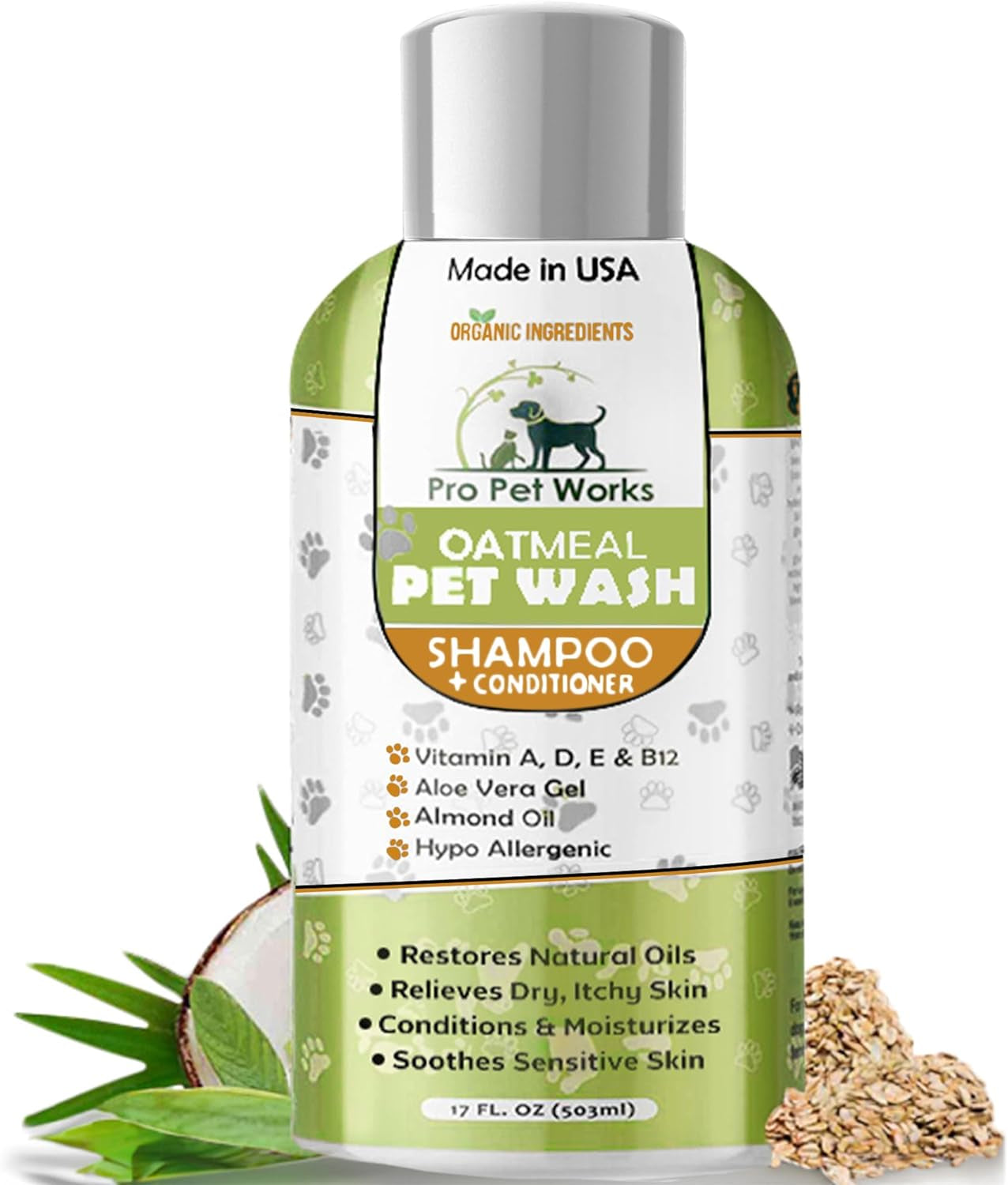 Oatmeal Dog Shampoo & Conditioner 17Oz [USA] 5 in 1 Plant-Based Organic Sulfate-Free Soap-Free-Tearless Moisturizer for Dandruff Allergies & Itchy Dry Sensitive Skin-Puppy Grooming []