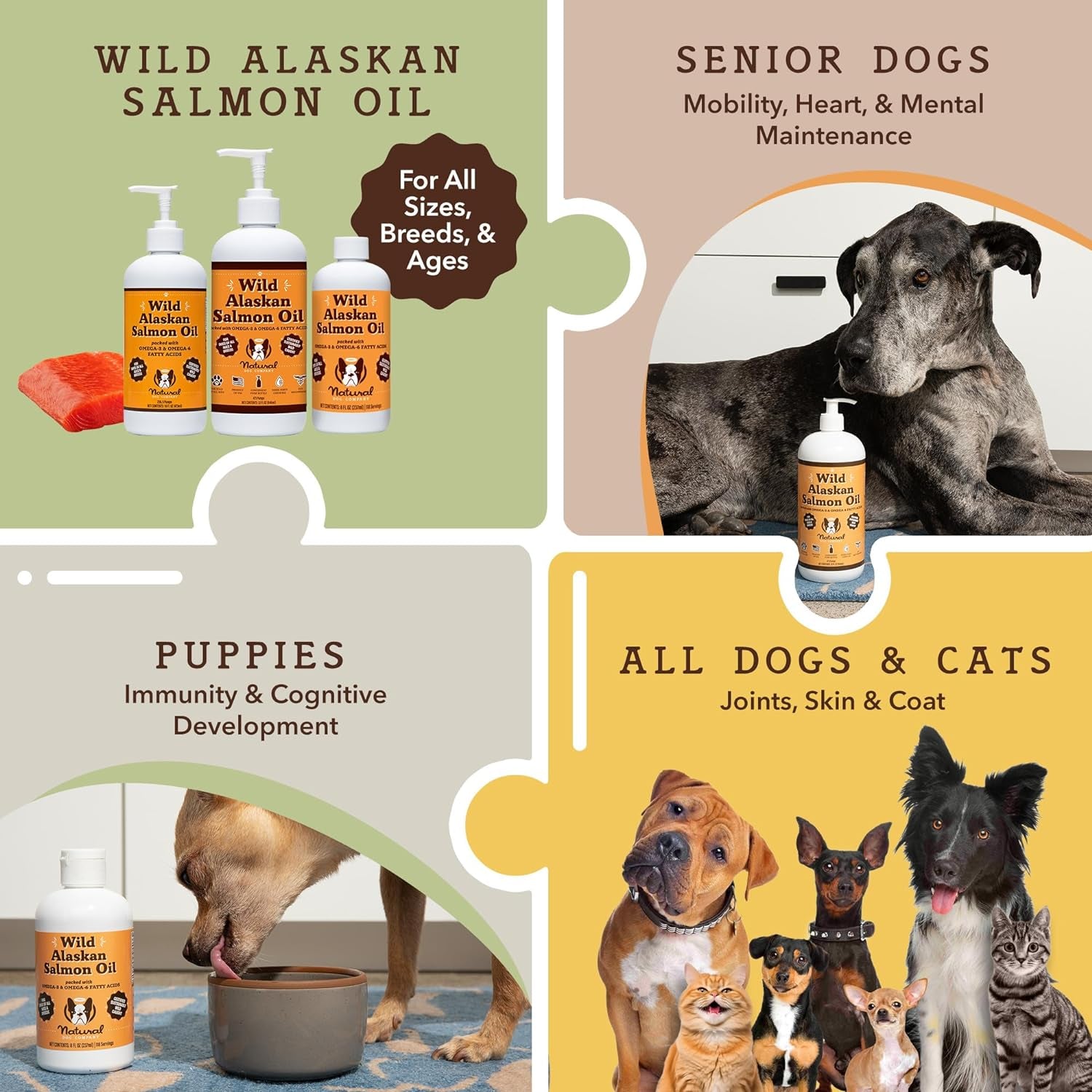 Pure Wild Alaskan Salmon Oil for Dogs (16Oz) Skin & Coat Supplement for Dogs, Dog Oil for Food with Essential Fatty Acids, Fish Oil Pump for Dogs, Omega 3 Fish Oil for Dogs