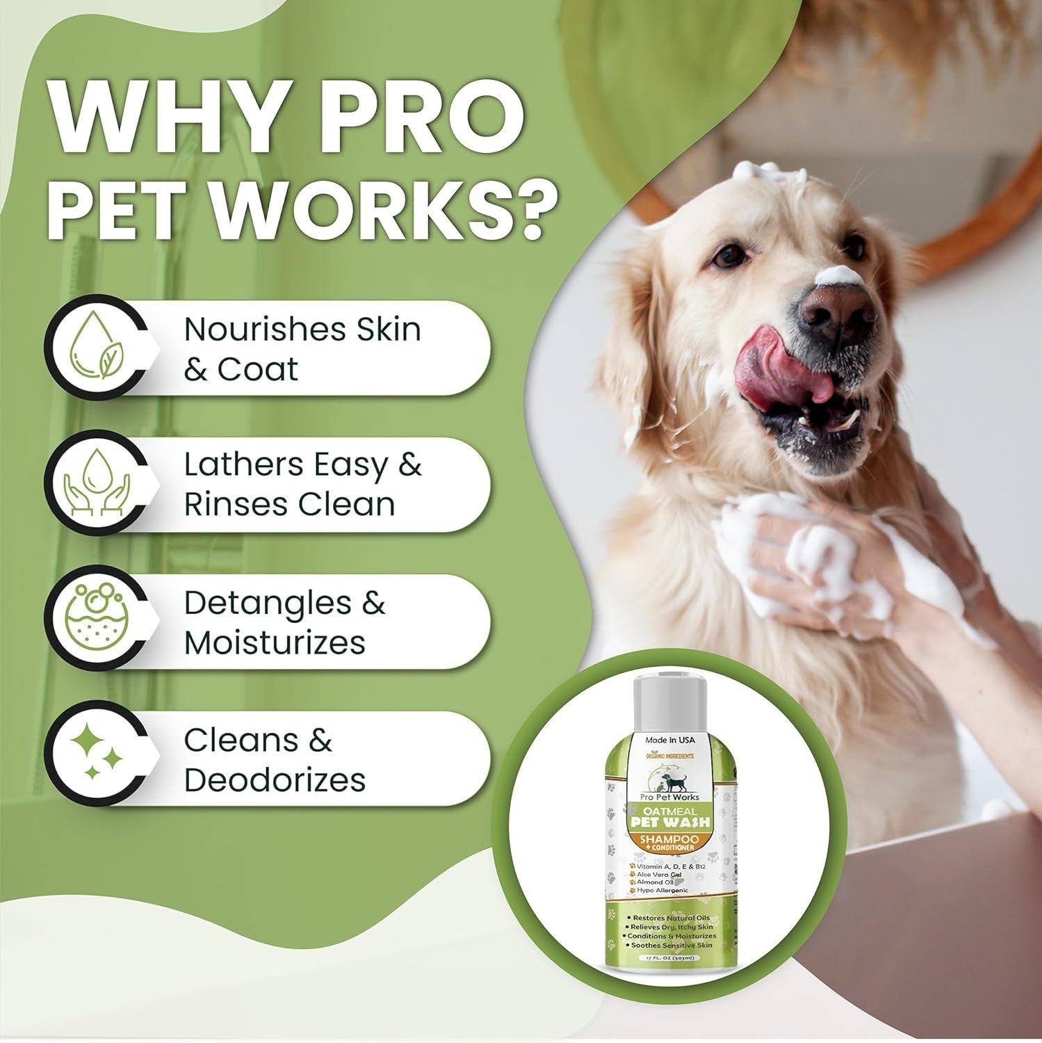 Oatmeal Dog Shampoo & Conditioner 17Oz [USA] 5 in 1 Plant-Based Organic Sulfate-Free Soap-Free-Tearless Moisturizer for Dandruff Allergies & Itchy Dry Sensitive Skin-Puppy Grooming []