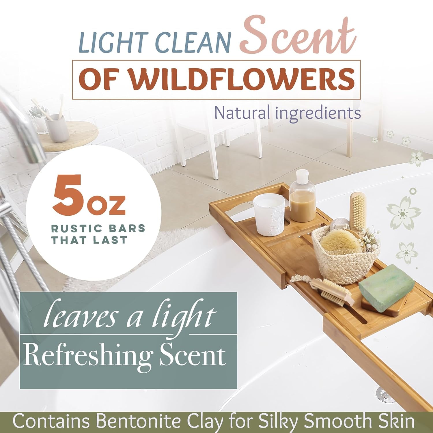 Original Recipe All Natural Soap Bar - Made in USA, Handmade, Vegan Moisturizing for Sensitive Skin - Women & Mens Bar Soap or Mens Soap - Wildflower Scent 5 Oz Each (5 Bars) Colors Vary