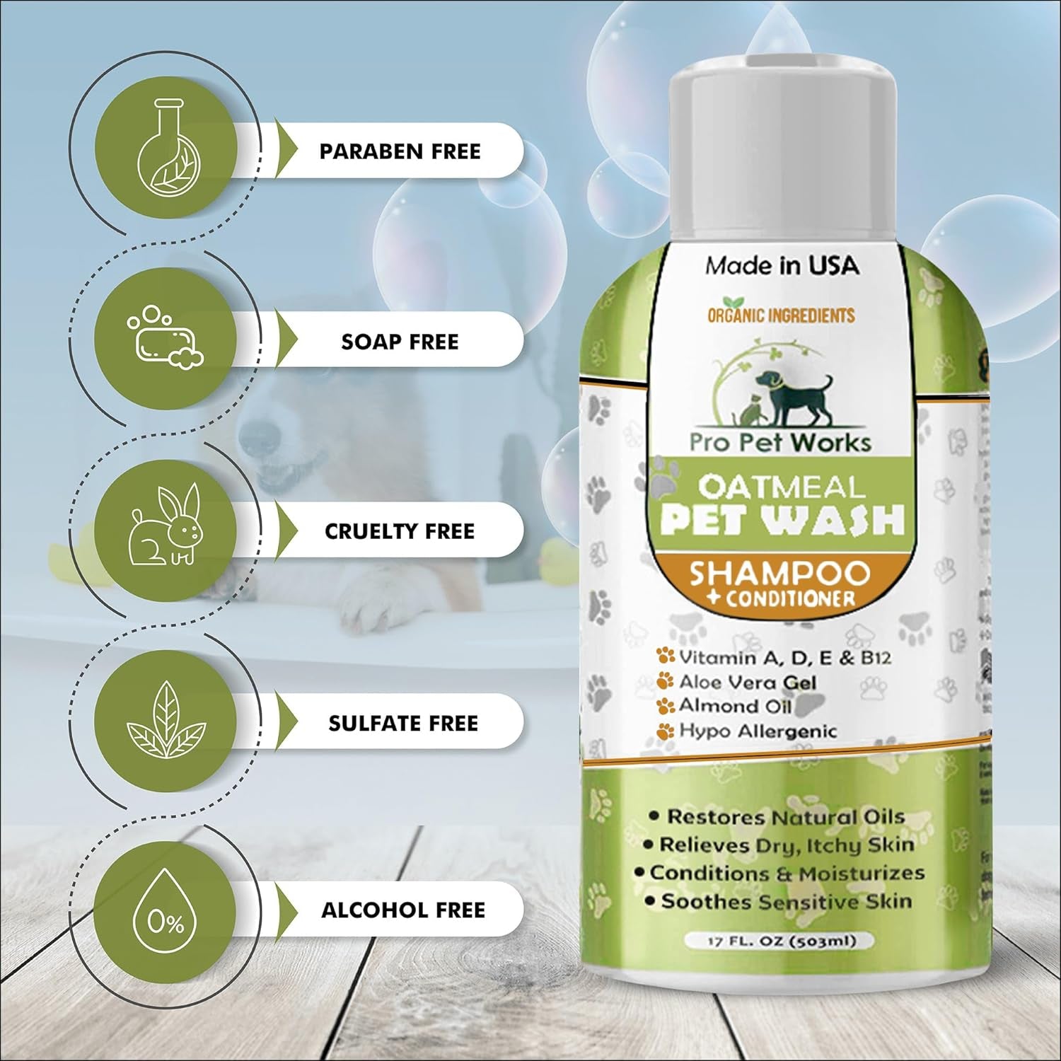 Oatmeal Dog Shampoo & Conditioner 17Oz [USA] 5 in 1 Plant-Based Organic Sulfate-Free Soap-Free-Tearless Moisturizer for Dandruff Allergies & Itchy Dry Sensitive Skin-Puppy Grooming []