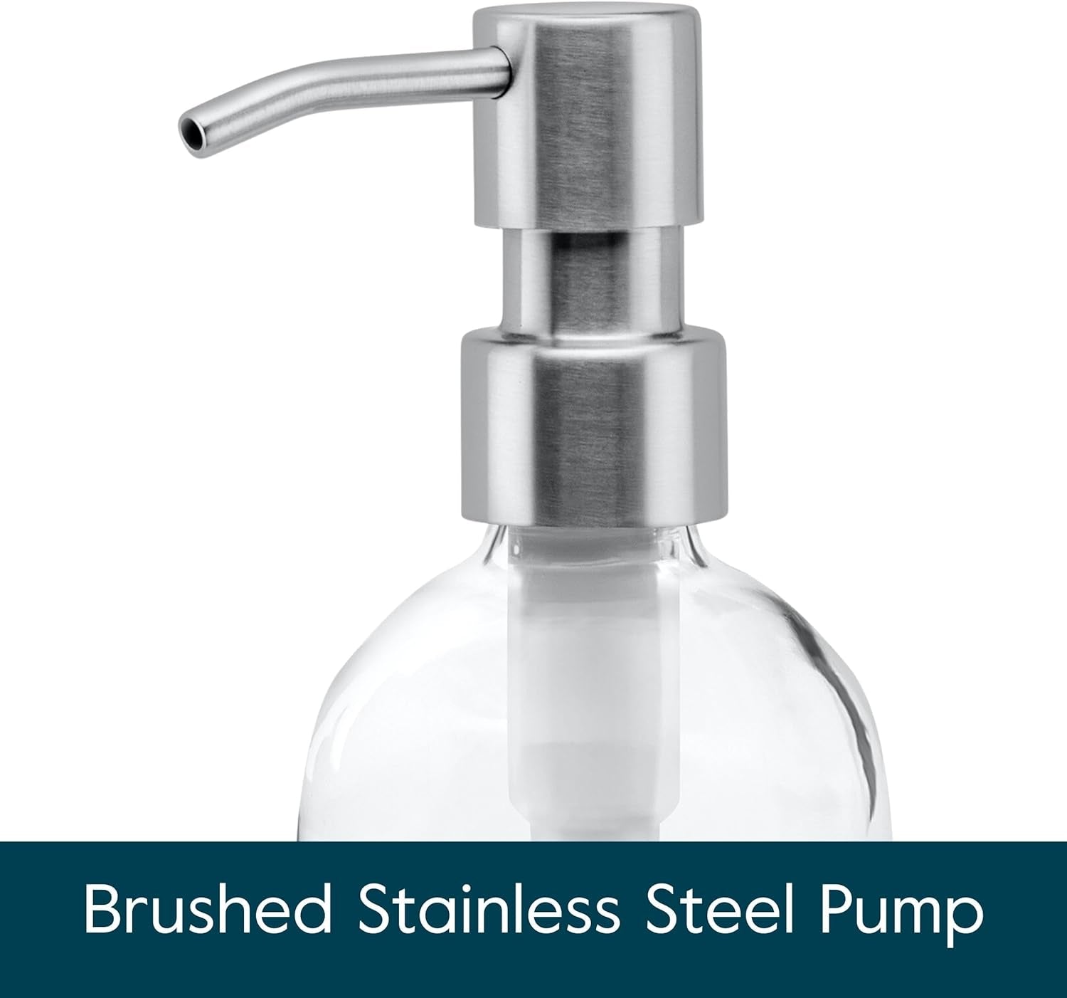 Gel Hand Soap Dispenser (13.5 Oz) 2 X Refillable Glass Bottles with Stainless Steel Pump, Reusable Liquid Soap Refill Set, Square Base, Reduce Plastic Waste Bundle