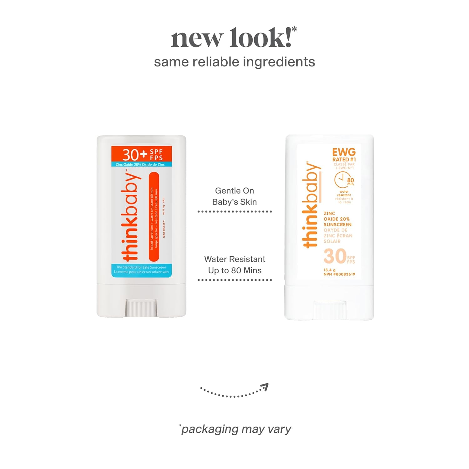 Thinkbaby SPF 30 Sunscreen Stick - Natural Mineral Protection, Water Resistant for All - 0.64oz