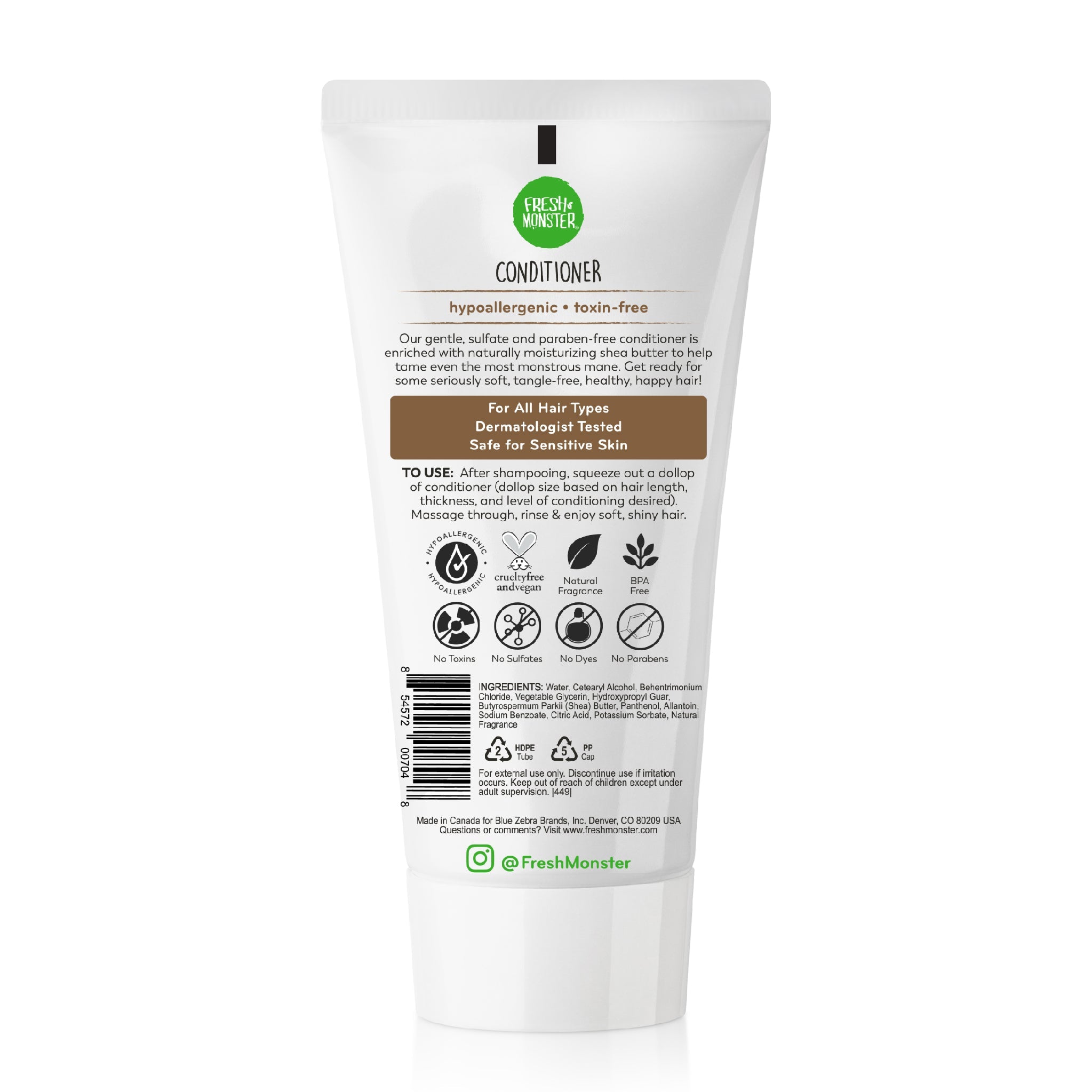 Fresh Monster Kids Shampoo & Body Wash - Toxin-Free, Hypoallergenic, Coconut - 2 Pack, 6oz Each